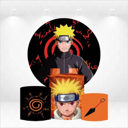 Painel Redondo + Kit de Capas de Cilindros Naruto