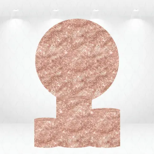 Painel Redondo + Kit de Capas de Cilindros Paetê Rosê Gold