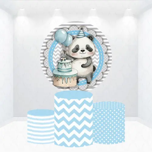Painel Redondo + Kit de Capas de Cilindros Panda Azul