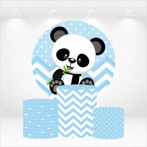 Painel Redondo + Kit de Capas de Cilindros Panda Azul