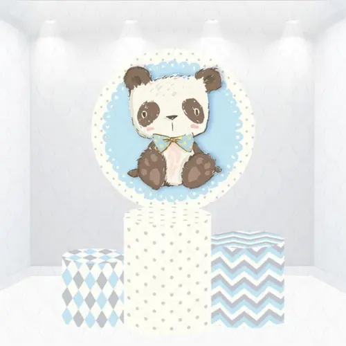 Painel Redondo + Kit de Capas de Cilindros Panda Azul
