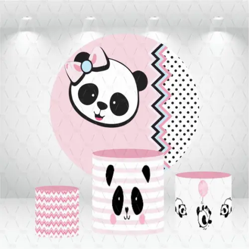 Painel Redondo + Kit De Capas De Cilindros Panda Menina