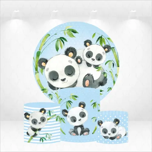 Painel Redondo + Kit de Capas de Cilindros Panda Azul