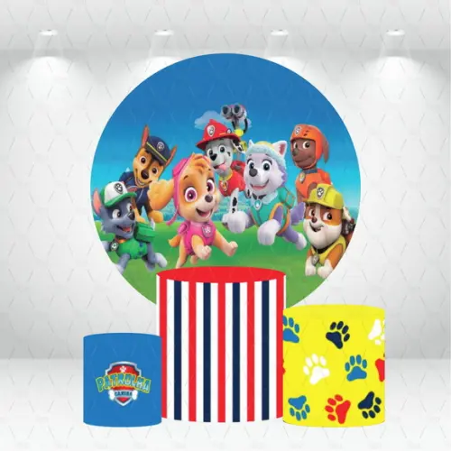 Painel Redondo + Kit De Capas De Cilindros Patrulha Canina