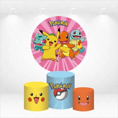 Painel Redondo + Kit de Capas de Cilindros Pokemon