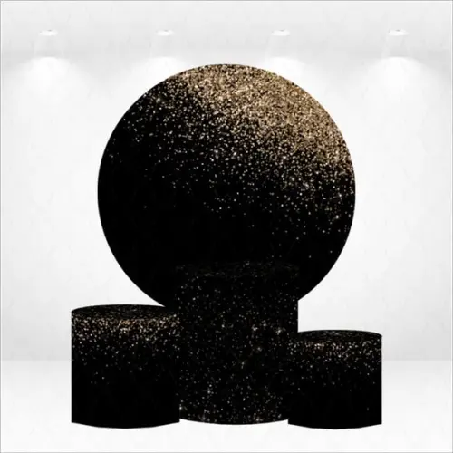 Painel Redondo + Kit de Capas de Cilindros Preto com Glitter