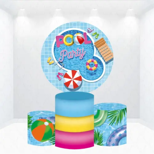 Painel Redondo + Kit de Capas de Cilindros Pool Party