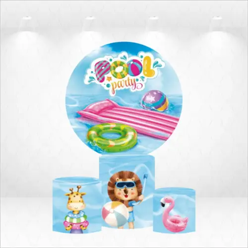 Painel Redondo + Kit de Capas de Cilindros Pool Party Kids