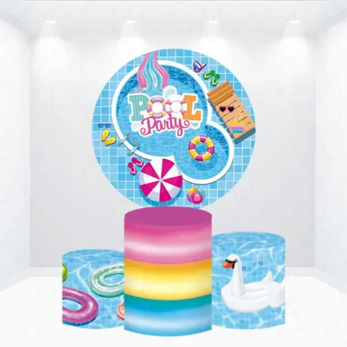 Painel Redondo + Kit de Capas de Cilindros Pool Party