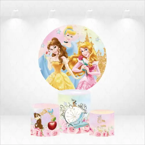 Painel Redondo + Kit de Capas de Cilindros Princesas