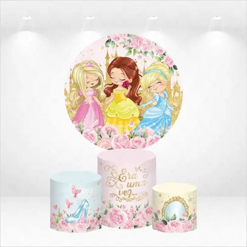 Painel Redondo + Kit de Capas de Cilindros Princesas