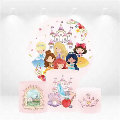 Painel Redondo + Kit de Capas de Cilindros Princesas