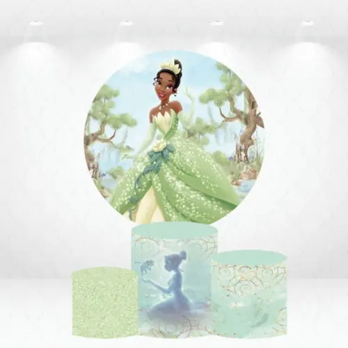 Painel Redondo + Kit de Capas de Cilindros Princesa Tiana