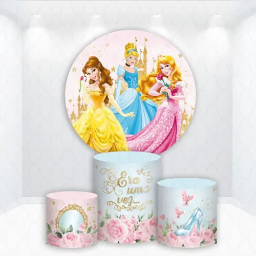 Painel Redondo + Kit de Capas de Cilindros Princesas