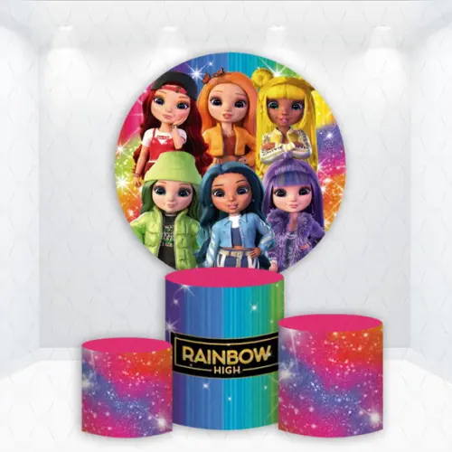 Painel Redondo + Kit de Capas de Cilindros Rainbow High
