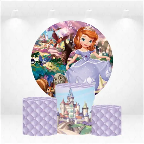 Painel Redondo + Kit de Capas de Cilindros Princesinha Sofia