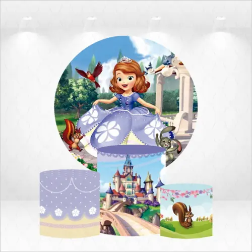 Painel Redondo + Kit de Capas de Cilindros Princesinha Sofia