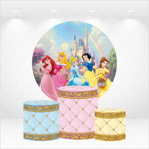 Painel Redondo + Kit de Capas de Cilindros Princesas