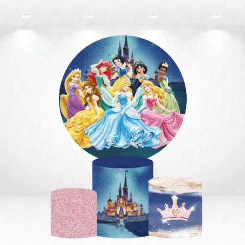 Painel Redondo + Kit de Capas de Cilindros Princesas