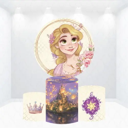 Painel Redondo + Kit de Capas de Cilindros Rapunzel