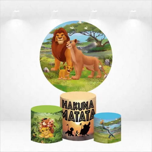 Painel Redondo + Kit de Capas de Cilindros Rei Leão