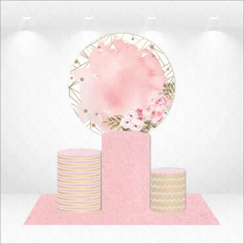 Painel Redondo + Kit de Capas de Cilindros Rosa Floral