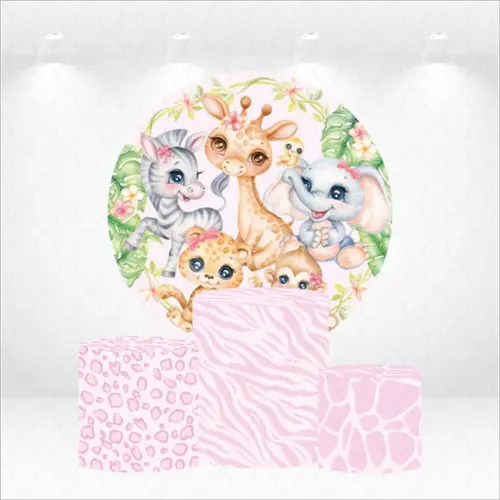 Painel Redondo + Kit de Capas de Cilindros Safari Encantado