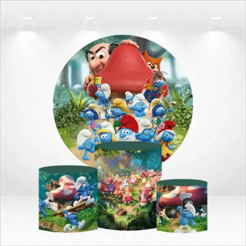 Painel Redondo + Kit de Capas de Cilindros Smurfs