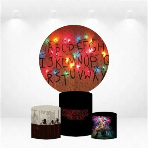 Painel Redondo + Kit de Capas de Cilindros Stranger Things
