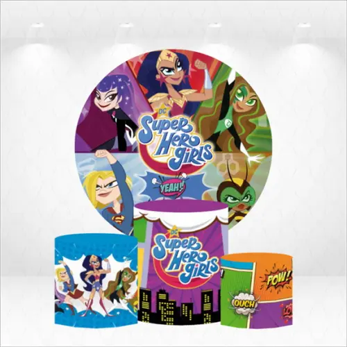 Painel Redondo + Kit de Capas de Cilindros Super Hero Girls