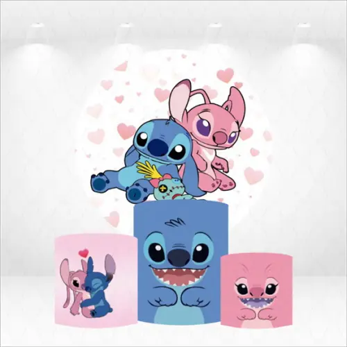 Painel Redondo + Kit de Capas de Cilindros Stitch e Angel