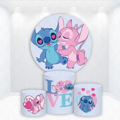 Painel Redondo + Kit de Capas de Cilindros Stitch e Angel