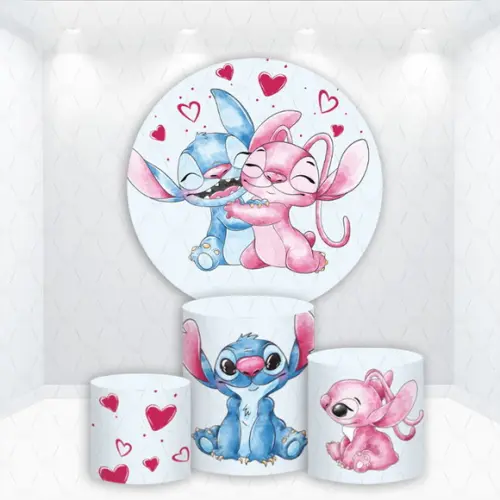 Painel Redondo + Kit de Capas de Cilindros Stitch e Angel