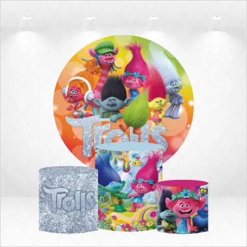 Painel Redondo + Kit de Capas de Cilindros Trolls