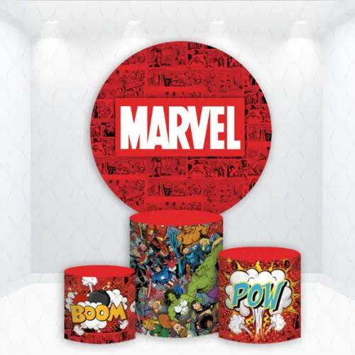 Painel Redondo + Kit de Capas de Cilindros Universo Marvel