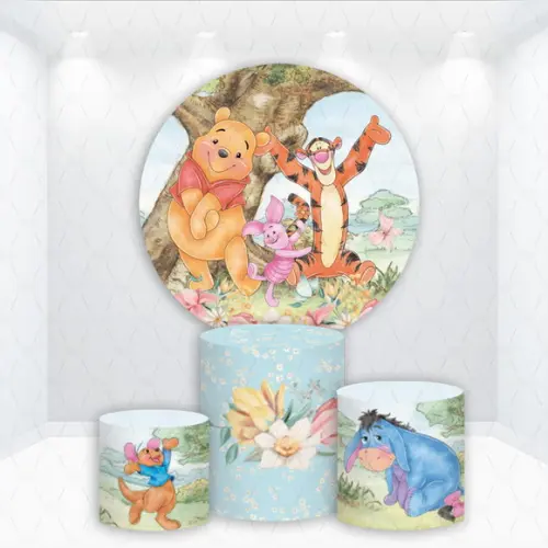 Painel Redondo + Kit de Capas de Cilindros Ursinho Pooh
