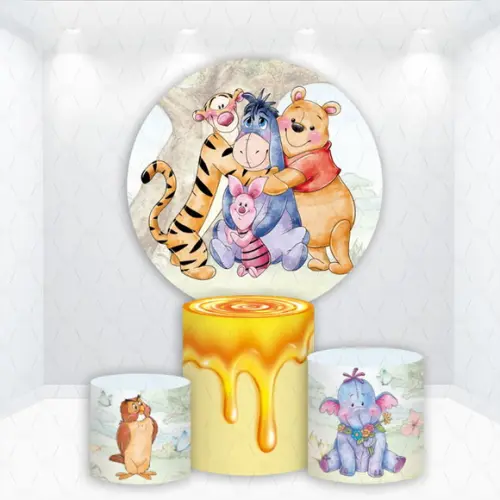 Painel Redondo + Kit de Capas de Cilindros Ursinho Pooh