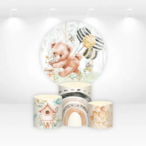 Painel Redondo + Kit de Capas de Cilindros Urso e Abelhinha