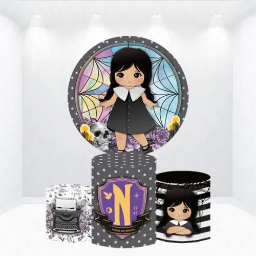 Painel Redondo + Kit de Capas de Cilindros Wandinha