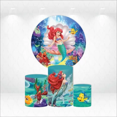 Painel Redondo + Kit de Cilindros Pequena Sereia Ariel