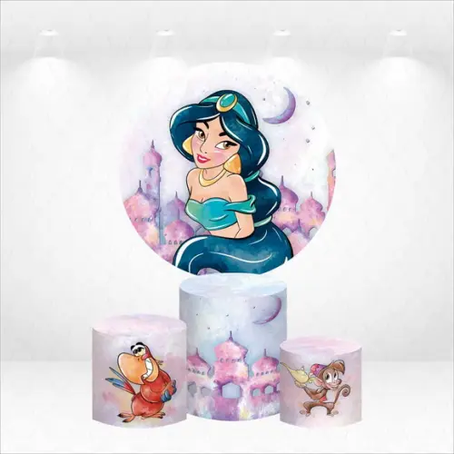 Painel Redondo + Kit de Cilindros Princesa Jasmine