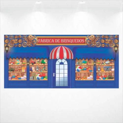 Painel Retangular Fabrica de Brinquedos 6m x 2,8m