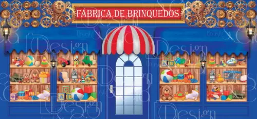 Painel Retangular Fabrica de Brinquedos 6m x 2,8m