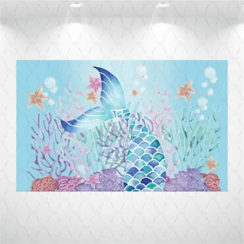 Painel Retangular Fundo do Mar Sereia 1m x 1,5m