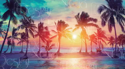 Painel Retangular Por do Sol na Praia 5m x 2,8m