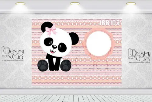 Painel Sublimado em tecido - Panda com Nome 3m x 2m