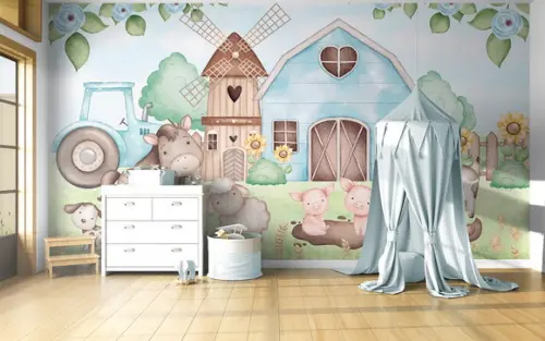 Papel de Parede Fazendinha Azul - 5x2,8m