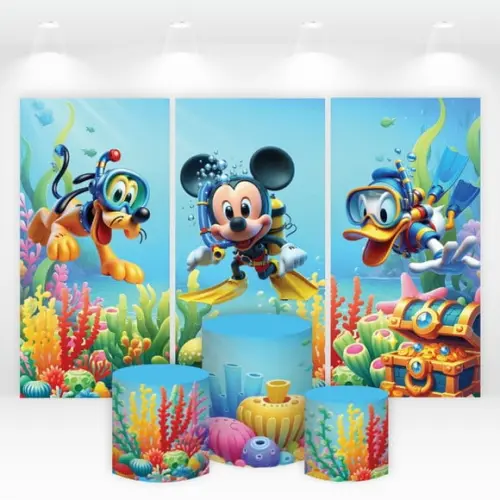 Trio de Capas de Painel e Cilindros Mickey Fundo do Mar