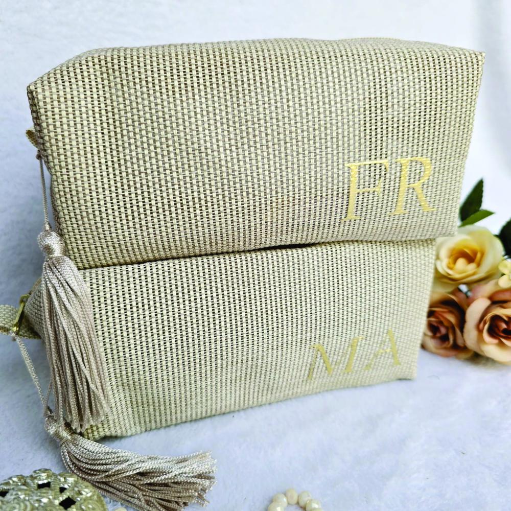 Necessaire box em tela - personalizada mais pingente franja