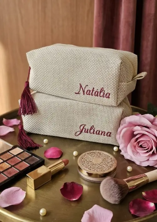 Necessaire box em tela - personalizada mais pingente franja